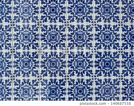 Traditional white and blue ornate portuguese decorative tiles azulejos Traditional white and blue ornate portuguese decorative tiles azulejos 140687538
