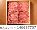 High-grade Japanese Black Wagyu beef in a wooden box 140687707