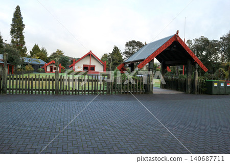A traditional Maori meeting place (marae) located within Te Puia. A traditional Maori meeting place (marae) located within Te Puia. 140687711