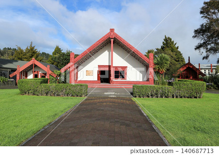 A traditional Maori meeting place (marae) located within Te Puia. A traditional Maori meeting place (marae) located within Te Puia. 140687713
