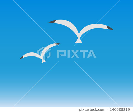 Simple illustration background of seagulls flying in a blue sky 140688219