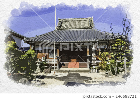 兵庫縣丹波笹山市青巖寺正殿的水彩畫。 兵庫縣丹波笹山市青巖寺正殿的水彩畫。 140688721