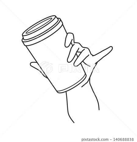 Left hand holding a cafe tumbler (line drawing) Left hand holding a cafe tumbler (line drawing) 140688838