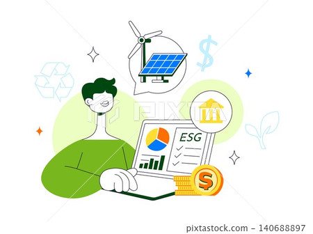 Green Finance and ESG Investing Vector Illustration Featuring Sustainable Investment Strategy, Renewable Energy, Responsible Finance, and ESG Growth Green Finance and ESG Investing Vector Illustration Featuring Sustainable Investment Strategy, Renewable Energy, Responsible Finance, and ESG Growth 140688897