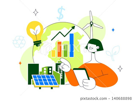 Green Finance and ESG Investing Vector Illustration Featuring Sustainable Investment Strategy, Renewable Energy, Responsible Finance, and ESG Growth Green Finance and ESG Investing Vector Illustration Featuring Sustainable Investment Strategy, Renewable Energy, Responsible Finance, and ESG Growth 140688898