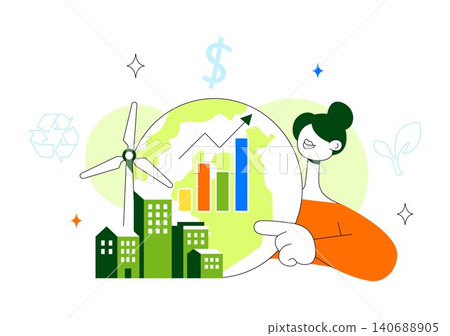 Green Finance and ESG Investing Vector Illustration Featuring Sustainable Investment Strategy, Renewable Energy, Responsible Finance, and ESG Growth 140688905