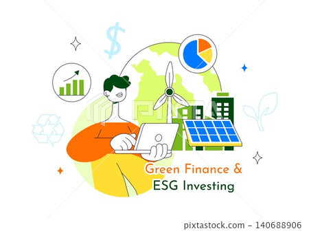 Green Finance and ESG Investing Vector Illustration Featuring Sustainable Investment Strategy, Renewable Energy, Responsible Finance, and ESG Growth Green Finance and ESG Investing Vector Illustration Featuring Sustainable Investment Strategy, Renewable Energy, Responsible Finance, and ESG Growth 140688906