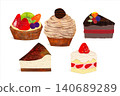 Collage-style handwritten cake set (tart, Mont Blanc, chocolate, cheesecake, shortcake) 140689289