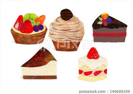 Collage-style handwritten cake set (tart, Mont Blanc, chocolate, cheesecake, shortcake) Collage-style handwritten cake set (tart, Mont Blanc, chocolate, cheesecake, shortcake) 140689289