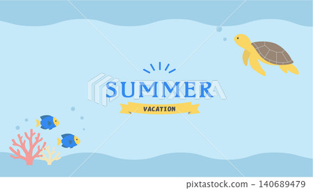 Summer banner illustration, ocean illustration, banner, summer background illustration, summer creature illustration, dolphin and sea turtle back Summer banner illustration, ocean illustration, banner, summer background illustration, summer creature illustration, dolphin and sea turtle back 140689479