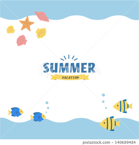 Summer banner illustration, ocean illustration, banner, summer background illustration, summer creature illustration, dolphin and sea turtle back Summer banner illustration, ocean illustration, banner, summer background illustration, summer creature illustration, dolphin and sea turtle back 140689484