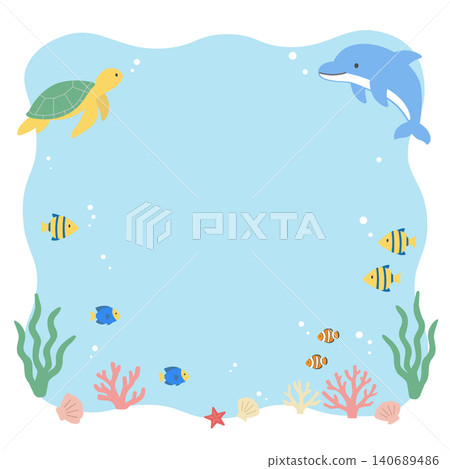 Summer banner illustration, ocean illustration, banner, summer background illustration, summer creature illustration, dolphin and sea turtle back Summer banner illustration, ocean illustration, banner, summer background illustration, summer creature illustration, dolphin and sea turtle back 140689486