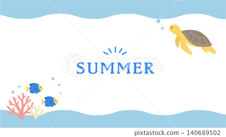 Summer banner illustration, ocean illustration, banner, summer background illustration, summer creature illustration, dolphin and sea turtle back Summer banner illustration, ocean illustration, banner, summer background illustration, summer creature illustration, dolphin and sea turtle back 140689502