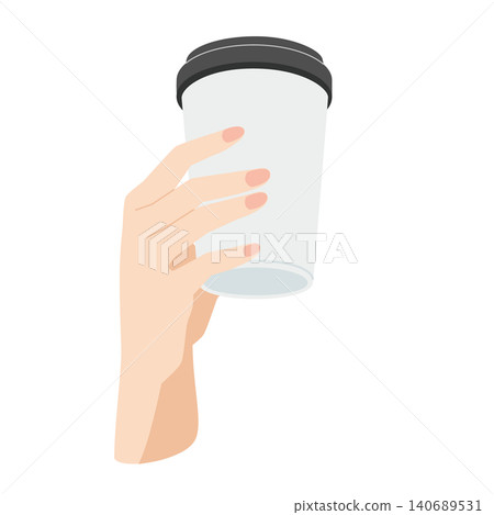 右手拿著一個白色咖啡杯 右手拿著一個白色咖啡杯 140689531