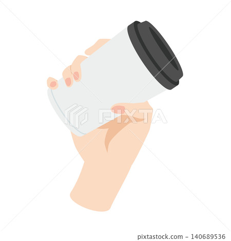右手拿著一個白色咖啡杯 右手拿著一個白色咖啡杯 140689536