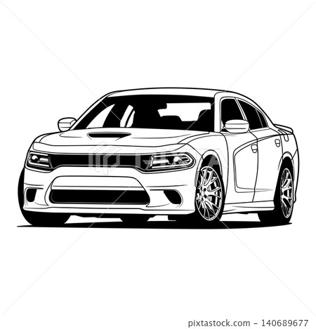 Black And White Car Vector Illustration For Conceptual Design. Black And White Car Vector Illustration For Conceptual Design. 140689677