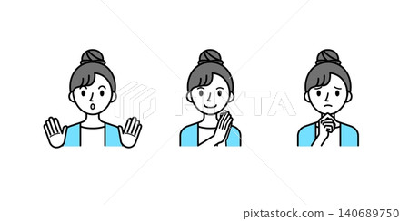 向量插圖素材:年輕女性的反應插圖,表情包括微笑、驚訝和困惑。 向量插圖素材:年輕女性的反應插圖,表情包括微笑、驚訝和困惑。 140689750
