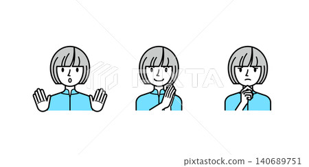 向量插圖素材:年輕女性的反應插圖,表情包括微笑、驚訝和困惑。 向量插圖素材:年輕女性的反應插圖,表情包括微笑、驚訝和困惑。 140689751