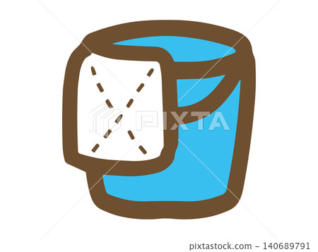 A hand-drawn vector illustration of a bucket with a white rag on it. A hand-drawn vector illustration of a bucket with a white rag on it. 140689791