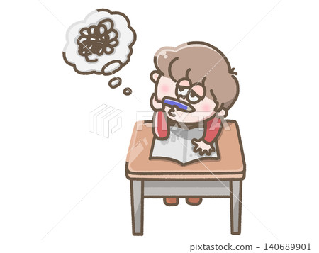 一幅描繪孩子坐著，表情無聊的插圖。 140689901