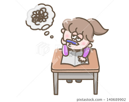 An illustration of a child sitting with a bored expression. 140689902