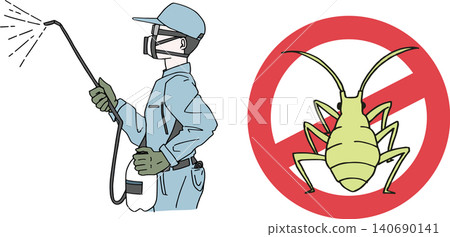 An illustration of an aphid prohibition sign and a pest control company staff member (a professional extermination and prevention service that isn't too realistic). An illustration of an aphid prohibition sign and a pest control company staff member (a professional extermination and prevention service that isn't too realistic). 140690141