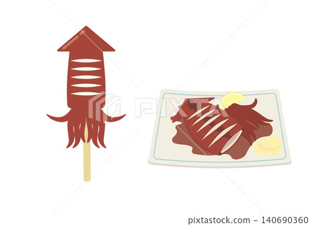 Grilled squid (skewered squid, plate, mayonnaise, and lemon included) 140690360