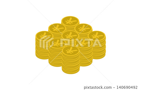 An isometric illustration of a stack of nine Japanese yen coins. An isometric illustration of a stack of nine Japanese yen coins. 140690492