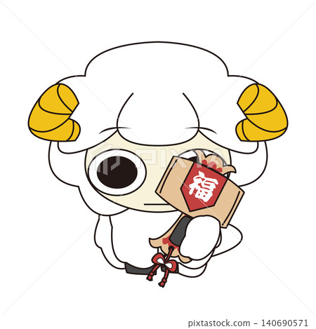 一隻綿羊手持木槌的全身插圖。 140690571