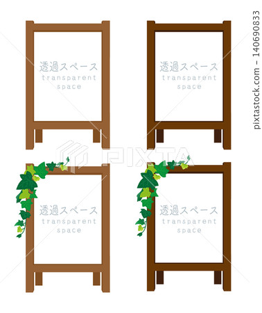 Wooden frame signboard with transparent background (cafe menu, ivy, window, photo slot, white background) 140690833