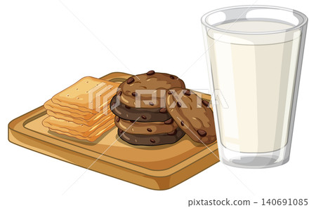 Glass of Fresh Milk with Chocolate Chip Cookies and Crackers Glass of Fresh Milk with Chocolate Chip Cookies and Crackers 140691085