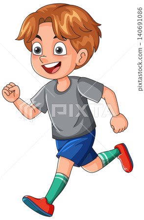 Happy Young Boy Running and Jogging Vector Illustration on White Background Happy Young Boy Running and Jogging Vector Illustration on White Background 140691086