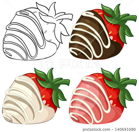 Vector Illustration Set of Chocolate Dipped Strawberries with Drizzled Toppings 140691090
