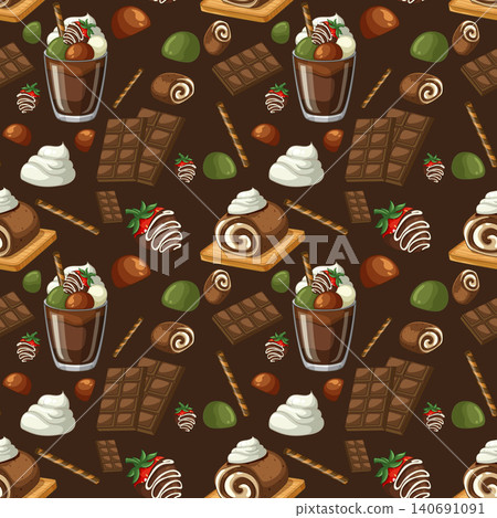 Seamless Vector Pattern of Chocolate Desserts and Sweet Treats Seamless Vector Pattern of Chocolate Desserts and Sweet Treats 140691091