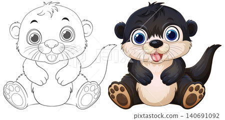 Cute Cartoon Baby Otter Vector Illustration and Coloring Page Set Cute Cartoon Baby Otter Vector Illustration and Coloring Page Set 140691092