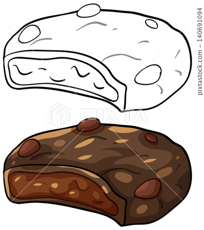 Chocolate Almond Cookie Vector Illustration with Line Art Version Chocolate Almond Cookie Vector Illustration with Line Art Version 140691094