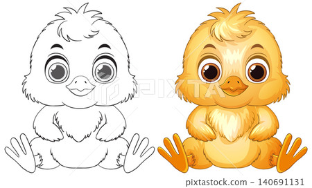 Cute Baby Chick Vector Illustration and Coloring Page Outline Cute Baby Chick Vector Illustration and Coloring Page Outline 140691131