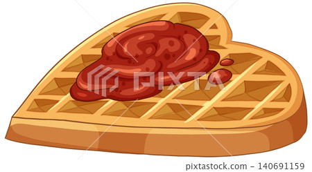 Heart Shaped Belgian Waffle with Red Strawberry Jam Topping Heart Shaped Belgian Waffle with Red Strawberry Jam Topping 140691159