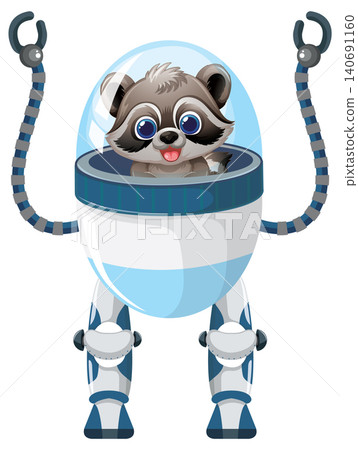 Cute Cartoon Raccoon Pilot Inside a Futuristic Bipedal Robot Suit Cute Cartoon Raccoon Pilot Inside a Futuristic Bipedal Robot Suit 140691160