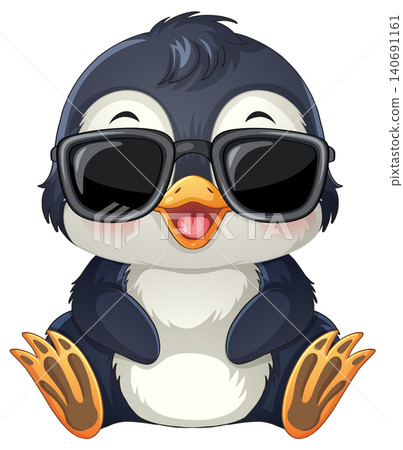 Cute Baby Penguin Wearing Sunglasses Vector Illustration on White Background 140691161