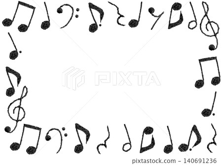 [Horizontal frame of musical notes] Hand-embroidered illustration material 140691236