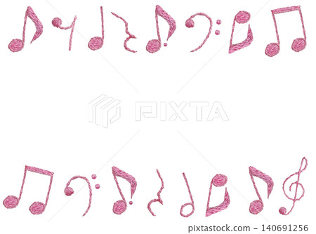 [Horizontal frame of musical notes] Hand-embroidered illustration material 140691256