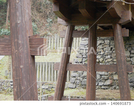 Hachioji Castle Ruins; Lower part of the wooden bridge and stone wall [National Historic Site, One of Japan's Top 100 Castles] Hachioji City, Tokyo 140691873