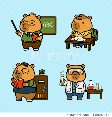 Cute Capybara Education Characters Set Teacher, Student, Librarian and Scientist Cute Capybara Education Characters Set Teacher, Student, Librarian and Scientist 140692015