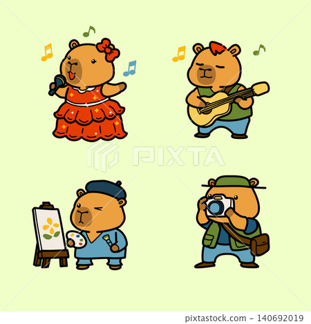 Cute Capybara Creative Characters Set Artist, Singer, Musician and Photographer Cute Capybara Creative Characters Set Artist, Singer, Musician and Photographer 140692019