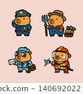 Cute Capybara Community Helpers Set Police Officer, Firefighter, Mail Carrier and Farmer 140692022
