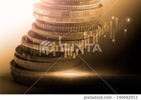 Business man on digital stock market financial indicator background. Digital business and stock market financial indicator on LED. Double exposure of business man and digital stock market financial. 140692053