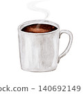 A coffee cup with steam rising from it - watercolor illustration 140692149