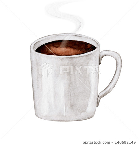 A coffee cup with steam rising from it - watercolor illustration A coffee cup with steam rising from it - watercolor illustration 140692149
