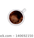 A watercolor illustration of a coffee cup viewed from directly above. 140692150